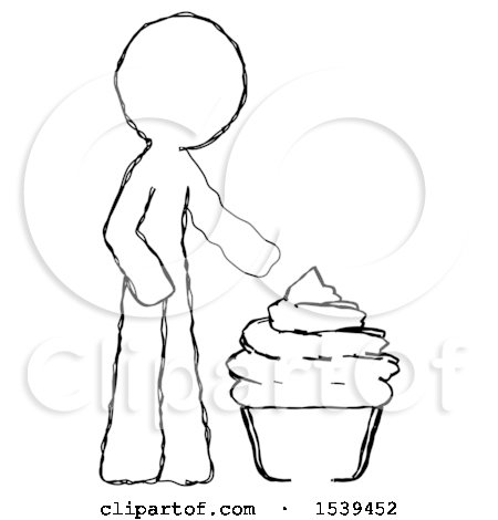 Sketch Design Mascot Man with Giant Cupcake Dessert by Leo Blanchette