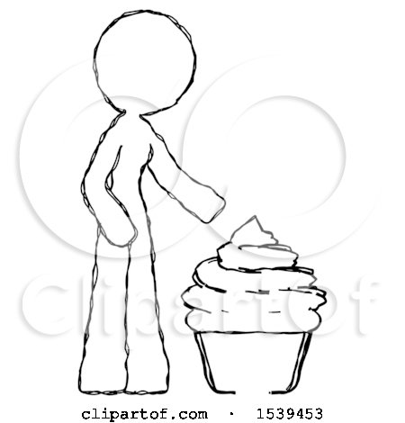 Sketch Design Mascot Woman with Giant Cupcake Dessert by Leo Blanchette