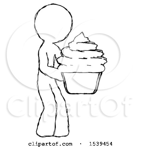 Sketch Design Mascot Man Holding Large Cupcake Ready to Eat or Serve by Leo Blanchette