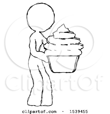 Sketch Design Mascot Woman Holding Large Cupcake Ready to Eat or Serve by Leo Blanchette