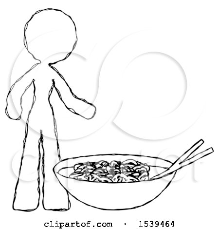 Sketch Design Mascot Woman and Noodle Bowl, Giant Soup Restaraunt Concept by Leo Blanchette