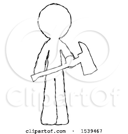 Sketch Design Mascot Man Holding Red Fire Fighter's Ax by Leo Blanchette