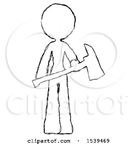 Sketch Design Mascot Woman Holding Red Fire Fighter's Ax by Leo Blanchette