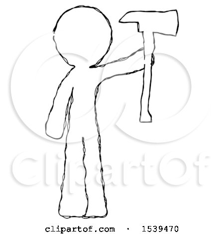 Sketch Design Mascot Man Holding up Red Firefighter's Ax by Leo Blanchette