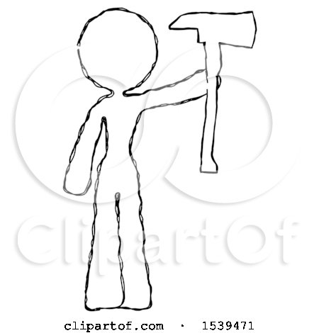 Sketch Design Mascot Woman Holding up Red Firefighter's Ax by Leo Blanchette