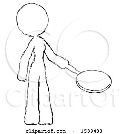 Sketch Design Mascot Woman Frying Egg in Pan or Wok Facing Right by Leo Blanchette