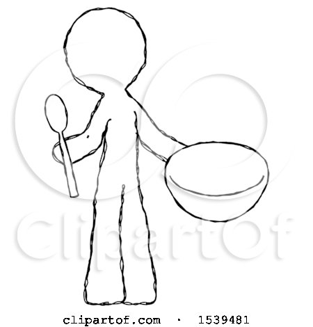 Sketch Design Mascot Man with Empty Bowl and Spoon Ready to Make Something by Leo Blanchette