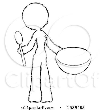 Sketch Design Mascot Woman with Empty Bowl and Spoon Ready to Make Something by Leo Blanchette