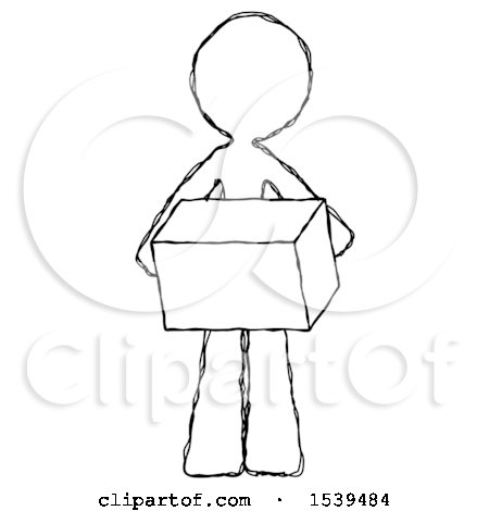 Sketch Design Mascot Woman Holding Box Sent or Arriving in Mail by Leo Blanchette