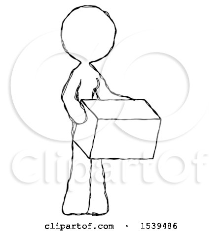 Sketch Design Mascot Woman Holding Package to Send or Recieve in Mail by Leo Blanchette