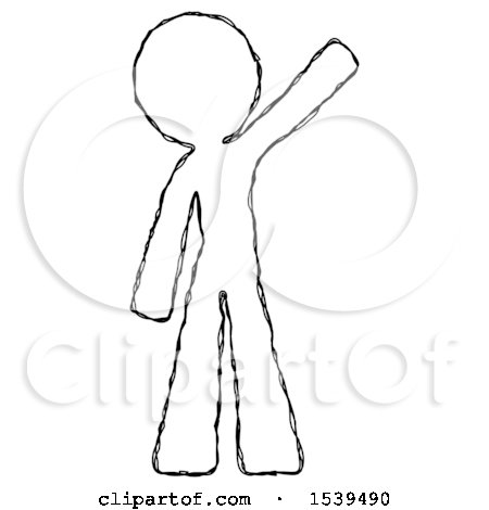 Sketch Design Mascot Man Waving Emphatically with Left Arm by Leo Blanchette