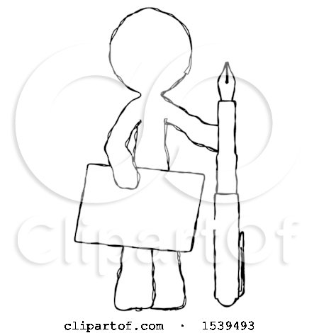 Sketch Design Mascot Man Holding Large Envelope and Calligraphy Pen by Leo Blanchette