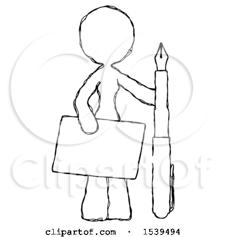 Sketch Design Mascot Woman Holding Large Envelope and Calligraphy Pen by Leo Blanchette