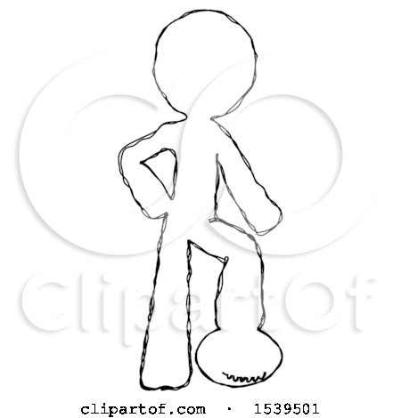 Sketch Design Mascot Man Standing with Foot on Football by Leo Blanchette
