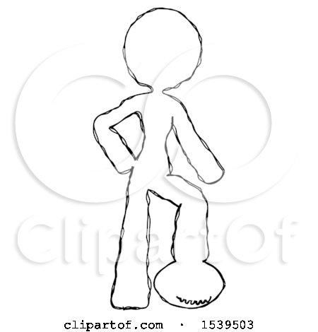 Sketch Design Mascot Woman Standing with Foot on Football by Leo Blanchette