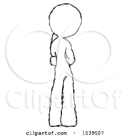 Sketch Design Mascot Woman Thinking, Wondering, or Pondering, Rear View by Leo Blanchette