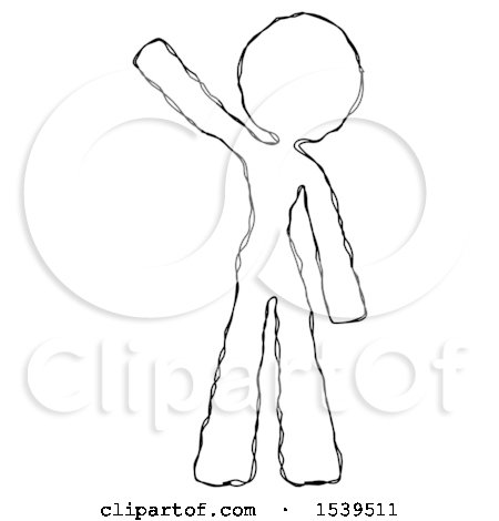 Sketch Design Mascot Woman Waving Emphatically with Right Arm by Leo Blanchette