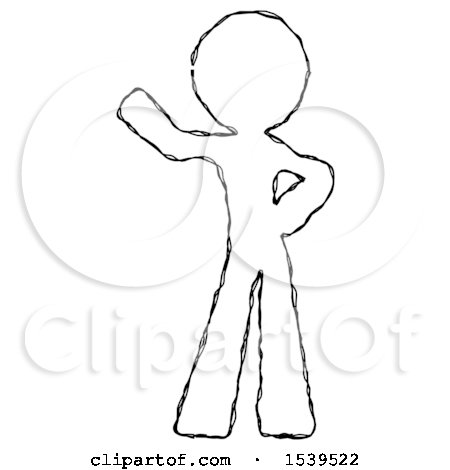 Sketch Design Mascot Man Waving Right Arm with Hand on Hip by Leo Blanchette