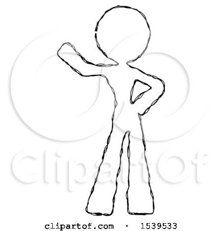 Sketch Design Mascot Woman Waving Right Arm with Hand on Hip by Leo Blanchette