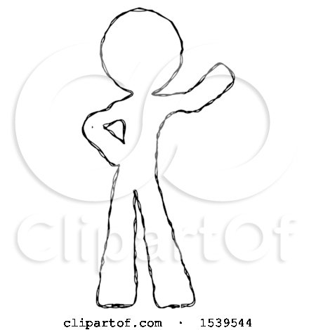 Sketch Design Mascot Man Waving Left Arm with Hand on Hip by Leo Blanchette