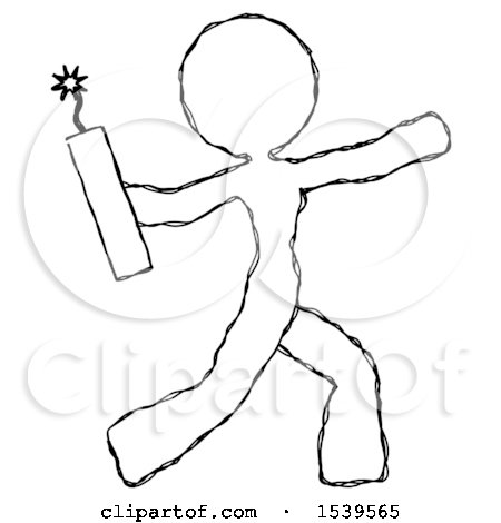 Sketch Design Mascot Woman Throwing Dynamite by Leo Blanchette