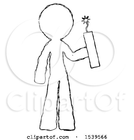 Sketch Design Mascot Man Holding Dynamite with Fuse Lit by Leo Blanchette