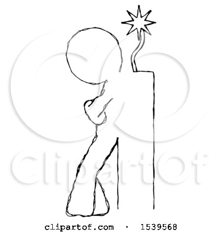Sketch Design Mascot Man Leaning Against Dynimate, Large Stick Ready to Blow by Leo Blanchette