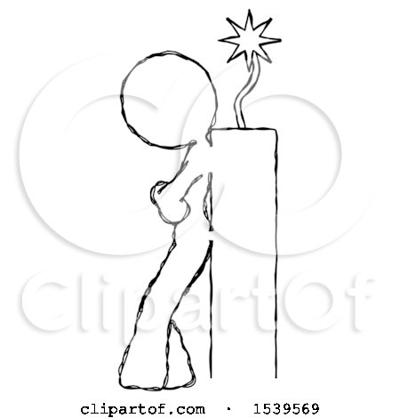 Sketch Design Mascot Woman Leaning Against Dynimate, Large Stick Ready to Blow by Leo Blanchette