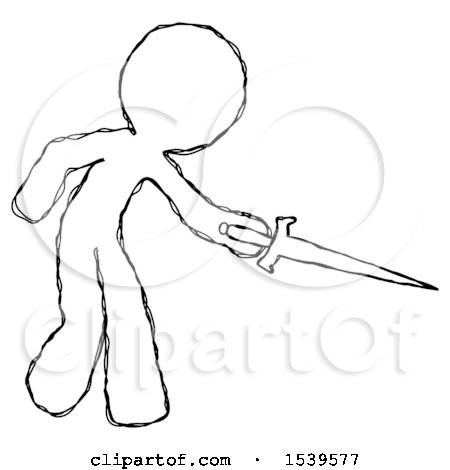 Sketch Design Mascot Man Sword Pose Stabbing or Jabbing by Leo Blanchette