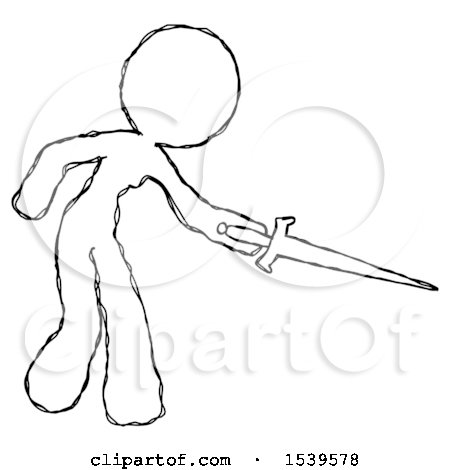 Sketch Design Mascot Woman Sword Pose Stabbing or Jabbing by Leo Blanchette