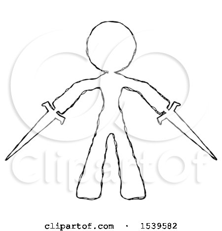 Sketch Design Mascot Woman Two Sword Defense Pose by Leo Blanchette