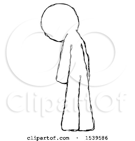 Sketch Design Mascot Man Depressed with Head Down, Back to Viewer, Left by Leo Blanchette