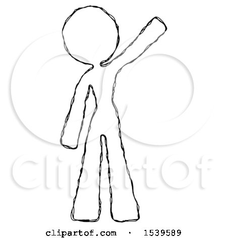 Sketch Design Mascot Woman Waving Emphatically with Left Arm by Leo Blanchette