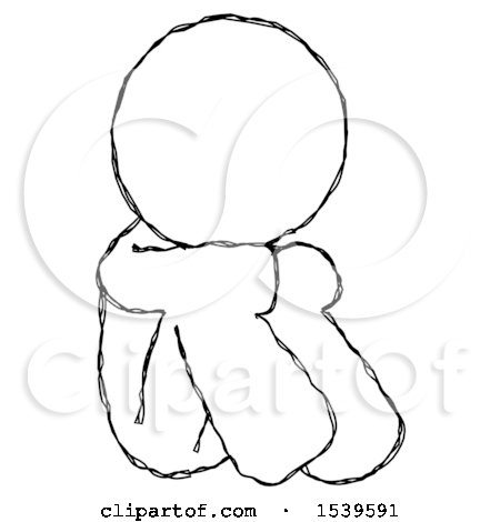 Sketch Design Mascot Man Sitting with Head down Facing Angle Right by Leo Blanchette