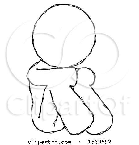 Sketch Design Mascot Woman Sitting with Head down Facing Angle Right by Leo Blanchette