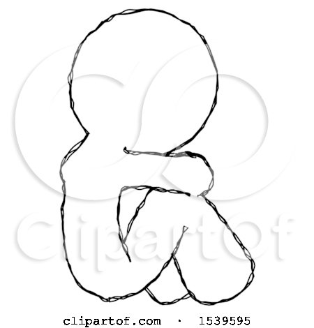 Sketch Design Mascot Man Sitting with Head down Back View Facing Right by Leo Blanchette