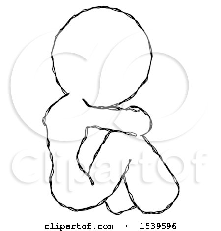 Sketch Design Mascot Woman Sitting with Head down Back View Facing Right by Leo Blanchette