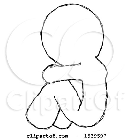 Sketch Design Mascot Man Sitting with Head down Back View Facing Left by Leo Blanchette