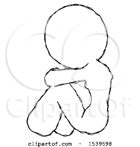Sketch Design Mascot Woman Sitting with Head down Back View Facing Left by Leo Blanchette