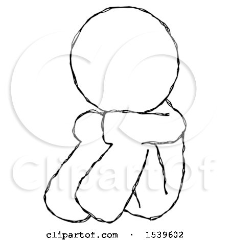 Sketch Design Mascot Man Sitting with Head down Facing Angle Left by Leo Blanchette