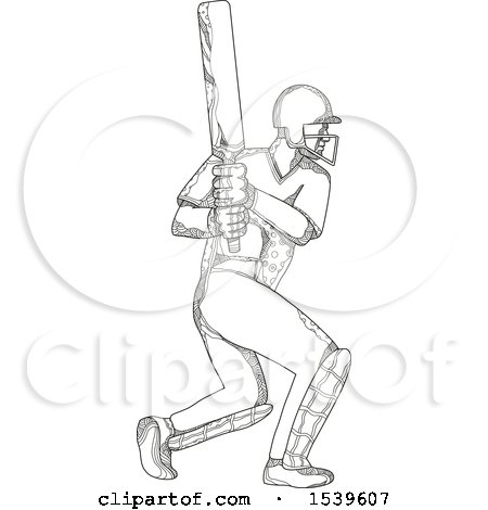 Clipart of a Cricket Batsman, in Black and White Zentangle Style - Royalty Free Vector Illustration by patrimonio