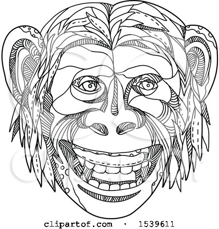 Clipart of a Umanzee, Apeman Caveman or Neanderthal Face, in Black and White Zentangle Style - Royalty Free Vector Illustration by patrimonio