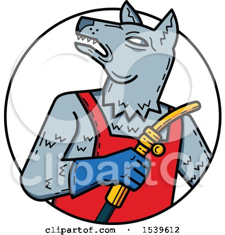 Clipart of a Wild Dog Welder in a Circle - Royalty Free Vector Illustration by patrimonio