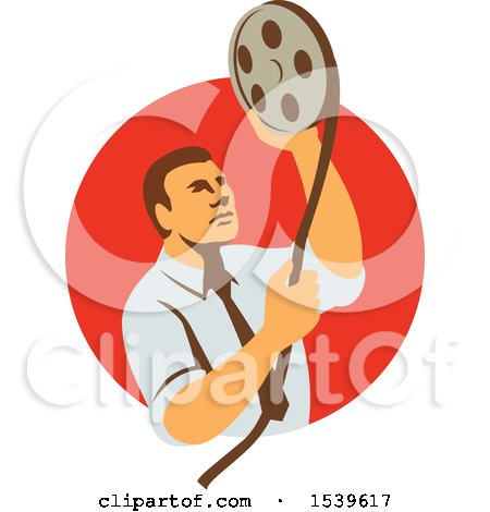 Clipart of a film editor looking at a reel - Royalty Free Vector Illustration by patrimonio