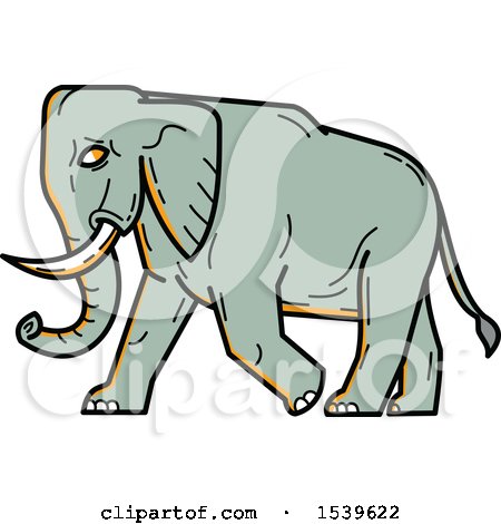 Clipart of a Walking African Elephant in Profile - Royalty Free Vector Illustration by patrimonio