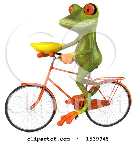 Clipart of a 3d Green Frog Riding a Bike and Holding a Banana, on a ...