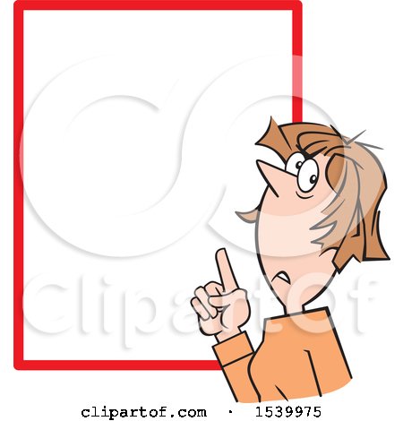Clipart of a Woman Pointing to a Warning or Notice Sign - Royalty Free Vector Illustration by Johnny Sajem