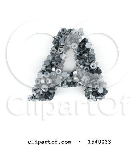 Clipart of a 3d Nuts and Bolts Capital Letter a on a White Background - Royalty Free Illustration by KJ Pargeter