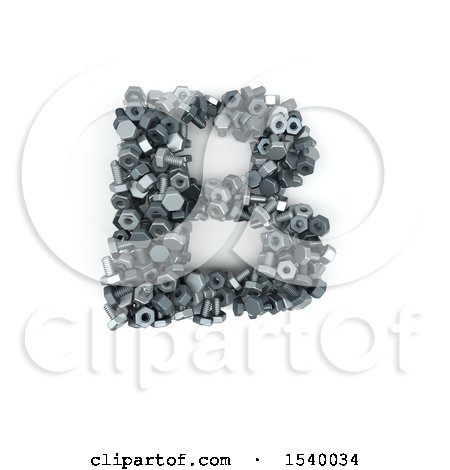Clipart of a 3d Nuts and Bolts Capital Letter B on a White Background - Royalty Free Illustration by KJ Pargeter