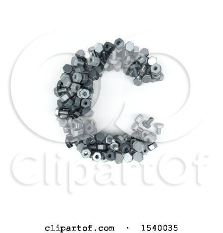 Clipart of a 3d Nuts and Bolts Capital Letter C on a White Background - Royalty Free Illustration by KJ Pargeter